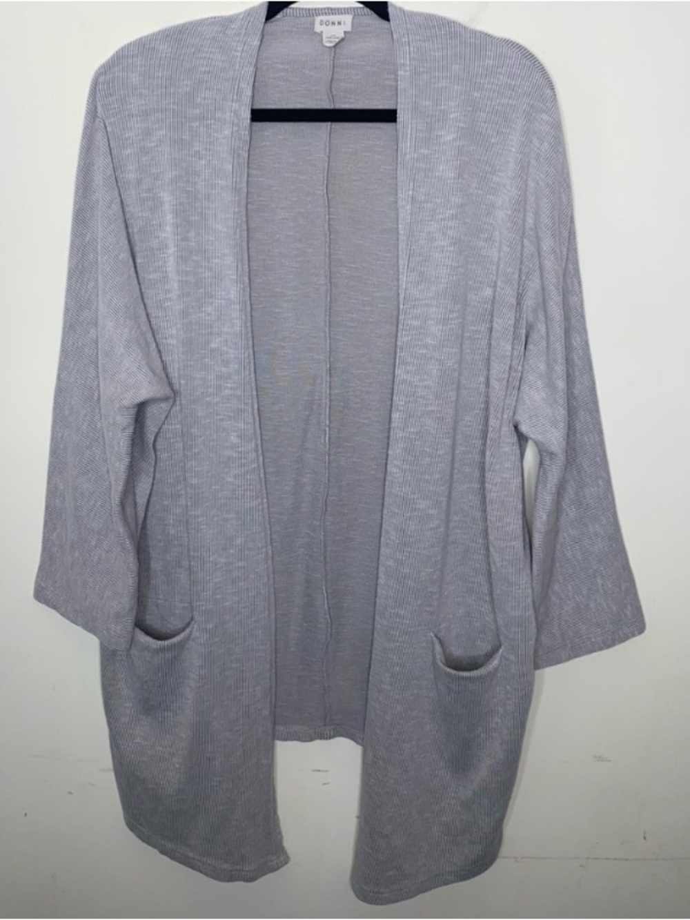 DONNI. OSFA Light Gray Women's Long Thin Lightweight Shrug Sweater with Pockets